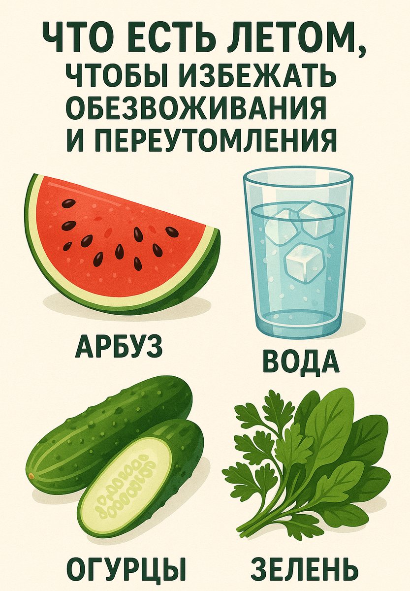 Что есть летом, чтобы избежать обезвоживания и переутомления 
