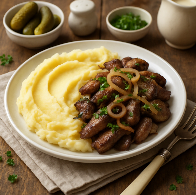 Картофельное пюре с жареной печёнкой рецепты от Дарики