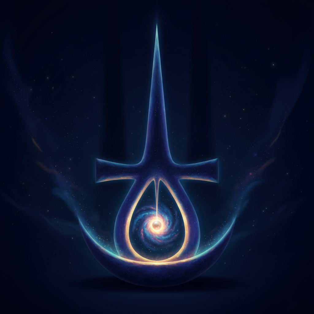 Иллюстрация к тексту отображает перевернутый Анкх и символизирует смену перспективы, баланс между действием и покоем, а также идею духа, обретающего пристанище.