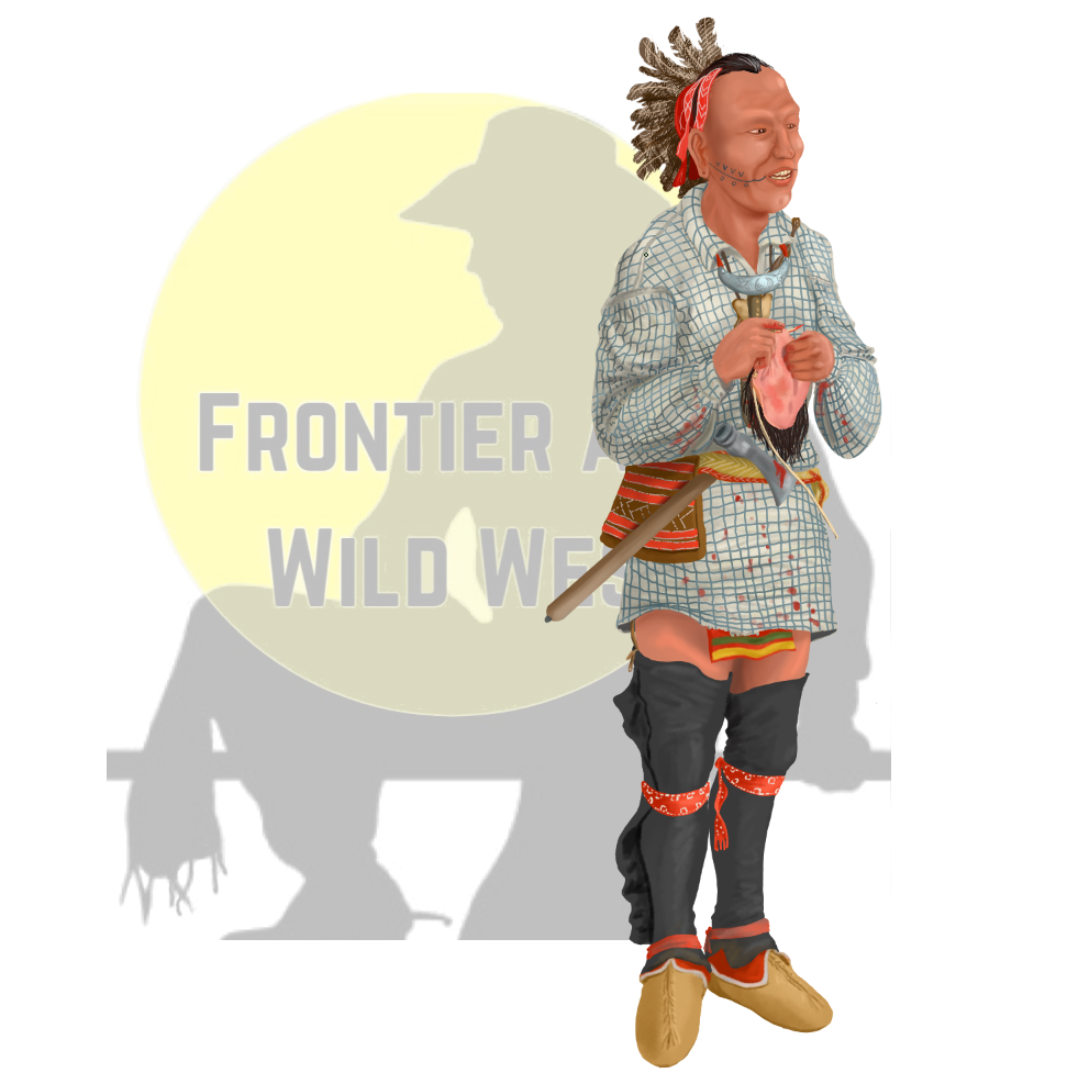 Воин чикасо нанизывает снятый скальп на обруч