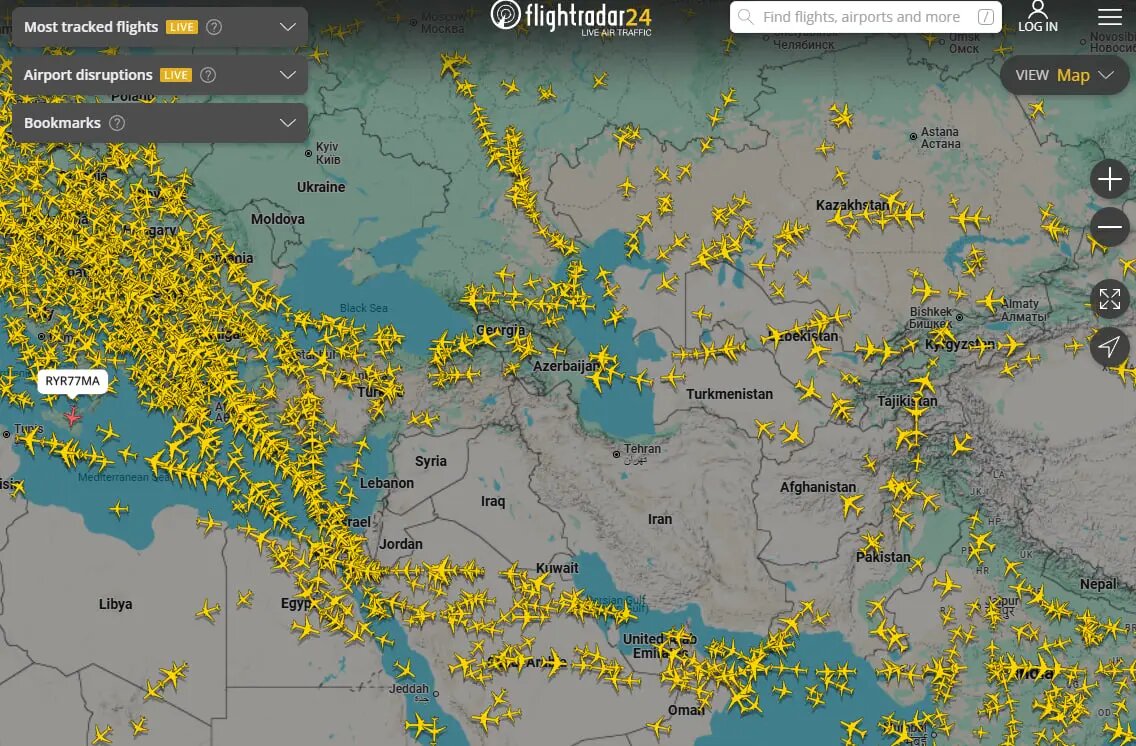    Фото: скриншот с сайта flightradar24..