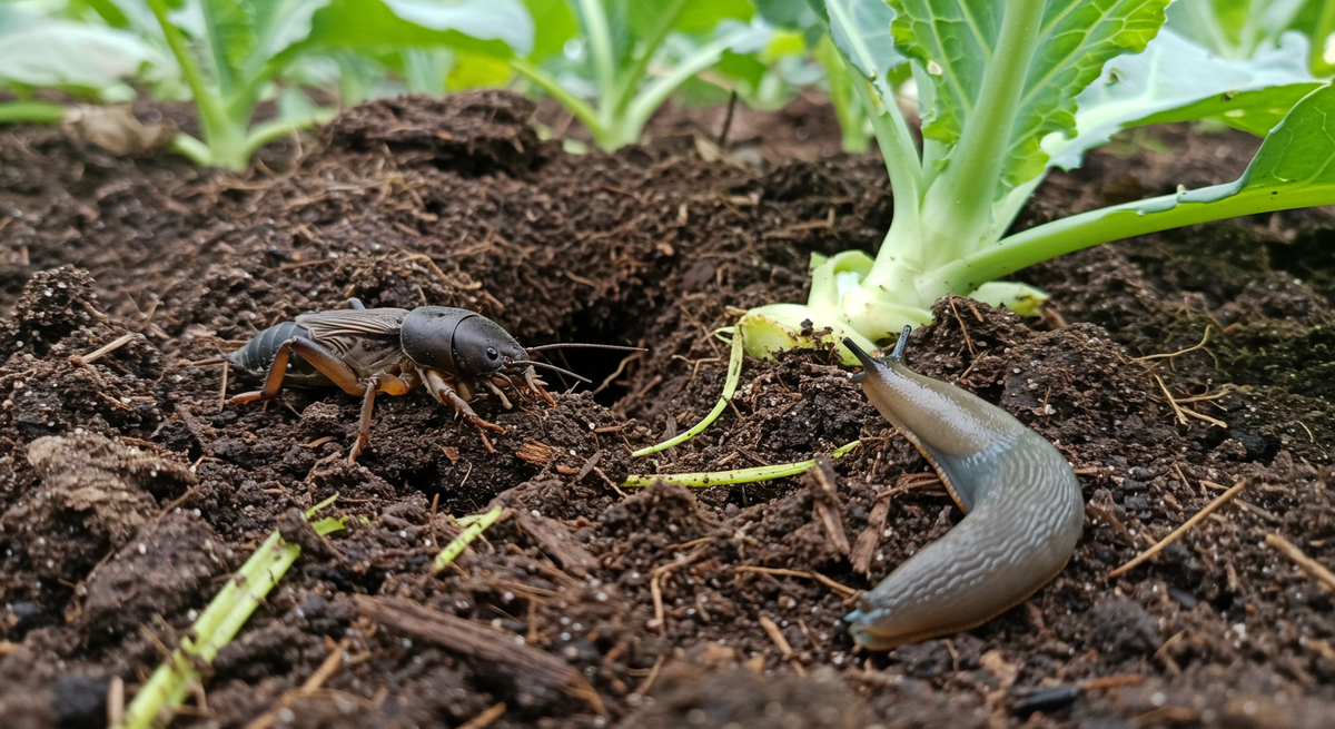 Медведка и слизень повреждают молодые растения
