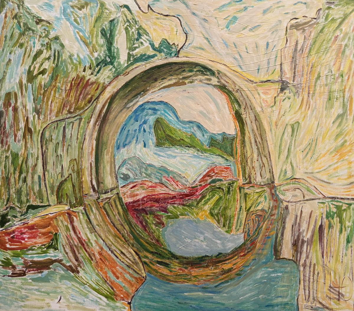 Юдинцева Наталья. Мост. Метаморфозы. 70 х 80. Х. М. 2025 