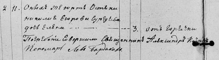 Фрагмент метрической книги. "Россия, Тобольск, Метрические книги, 1722-1930", FamilySearch (https://www.familysearch.org/ark:/61903/1:1:65N3-XHJC : Wed Jul 17 00:39:53 UTC 2024), Entry for Елена and Николай Егоров Сургучев, 2 Dec 1841.