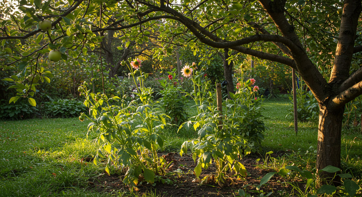 Георгины чахли под яблоней