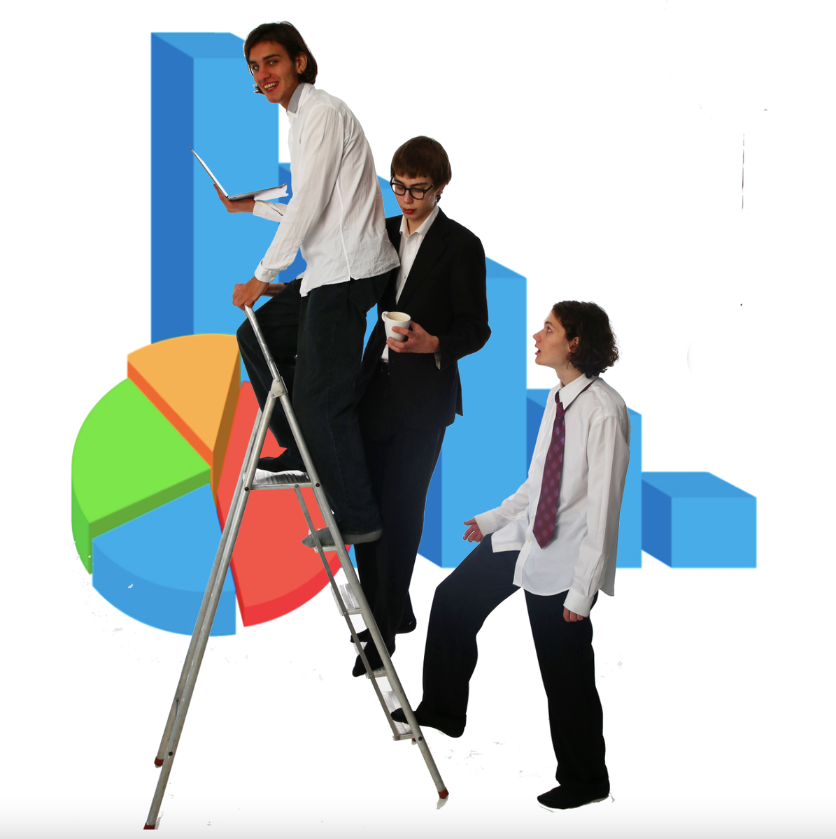 Объекты вырезаны с помощью Pen Tool и перемещены поверх слоя с png инфографикой