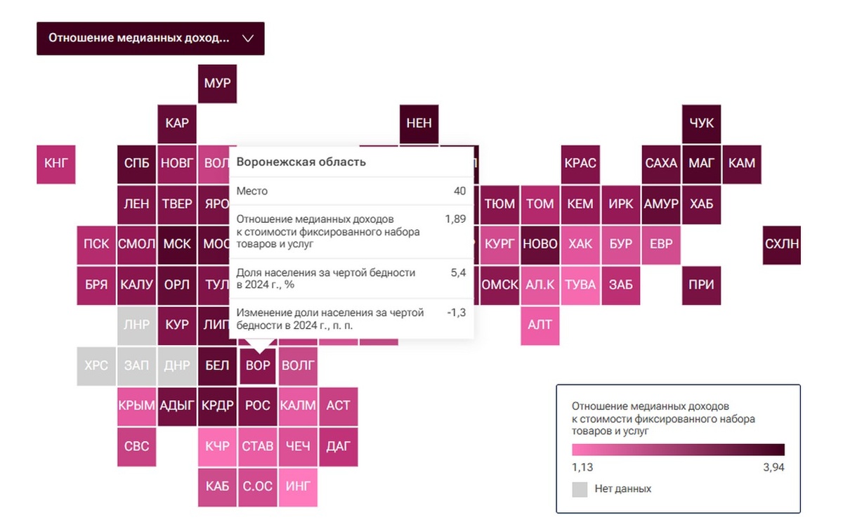    Воронежская область заняла 40 место в рейтинге регионов по доходам населения скрин рейтинга