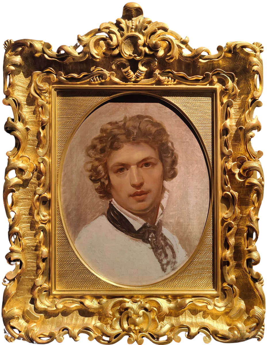 «Автопортрет», 1833. не окончен, холст, масло, 45,5 х 36,5 см (овал, вписанный в прямоугольник), частная коллекция, Карл Брюллов