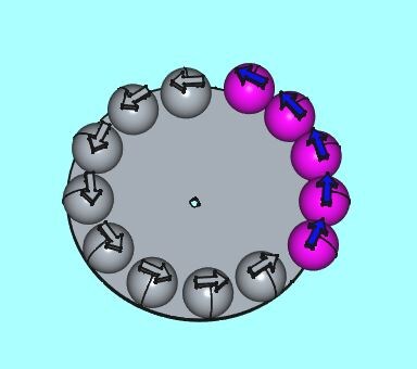 цветом выделен сектор в котором вращается груз в радиусе 70мм