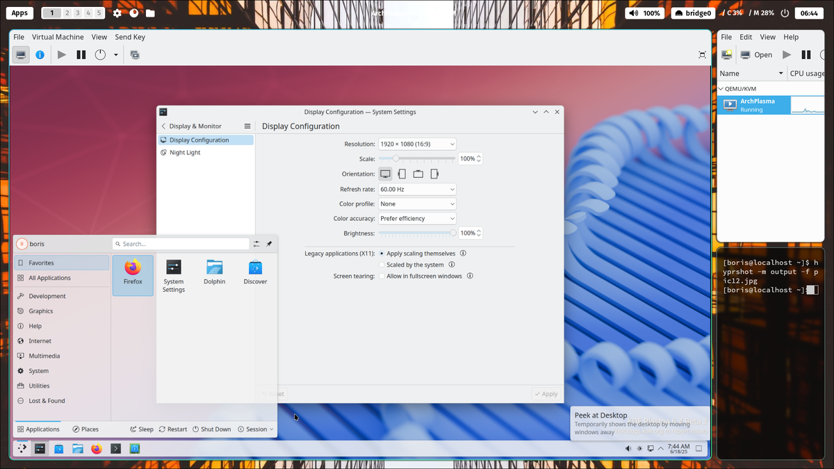 KVM Guest Arch Linux in Hyprland session