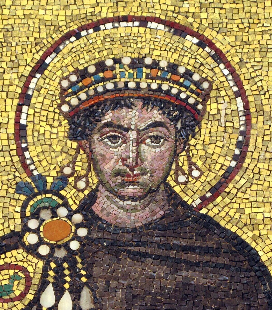 св. Юстиниан Великий. Мозаика базилики Сан-Витале (VI в.) в Равенне