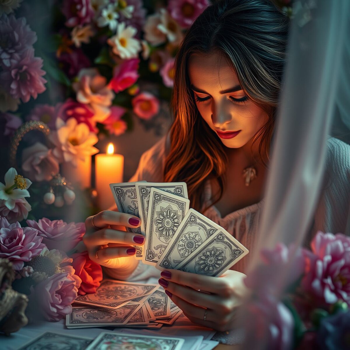 Гадание на картах. Иллюстрация сгенерирована нейросетью