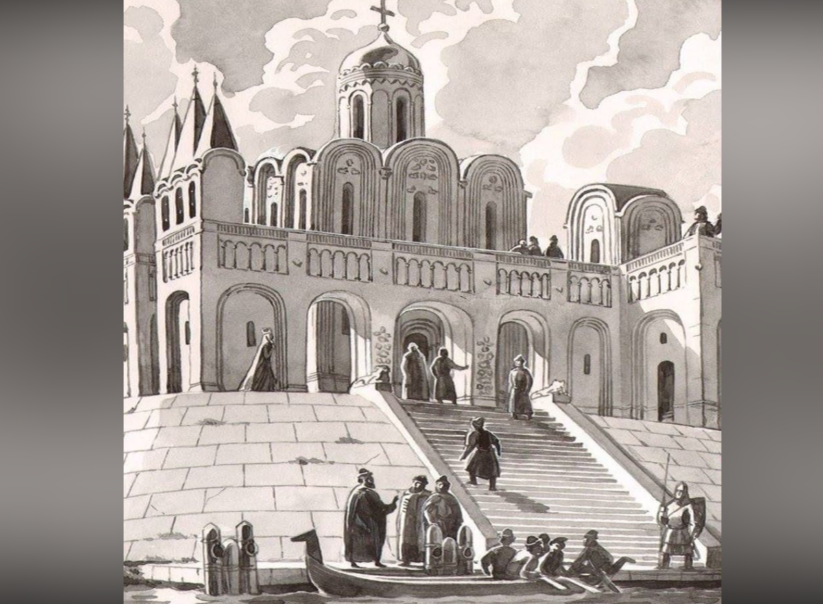 Церковь вскоре после постройки. Рисунок: О. Пархаев