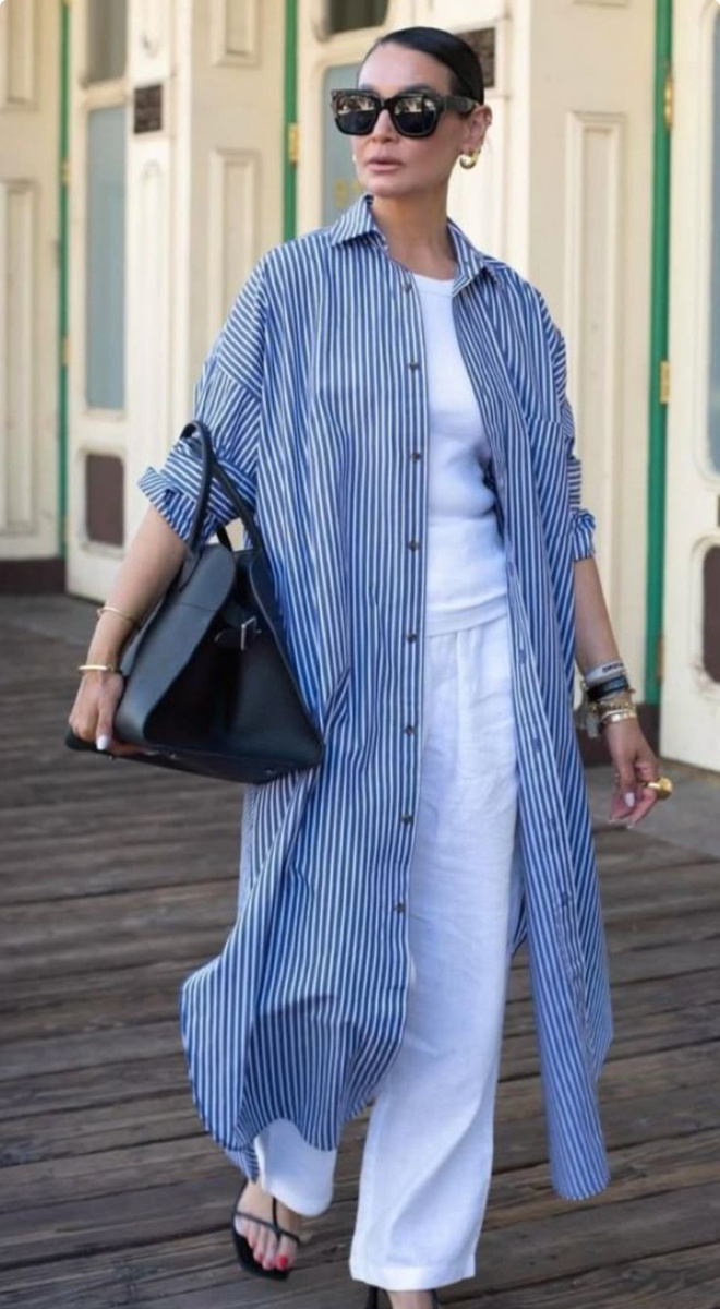 Платье-рубашка с брюками. Очень красиво! Фото Pinterest 