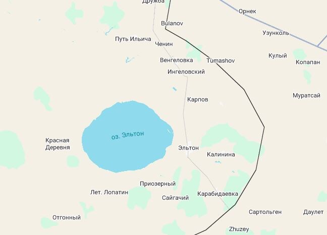 Озеро Эльтон на карте