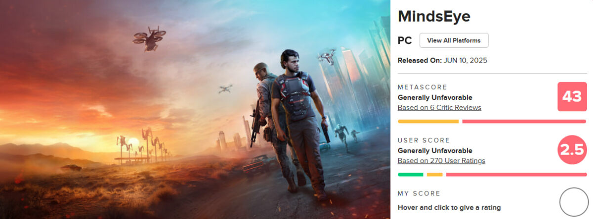 Оценки MindsEye на Metacritic