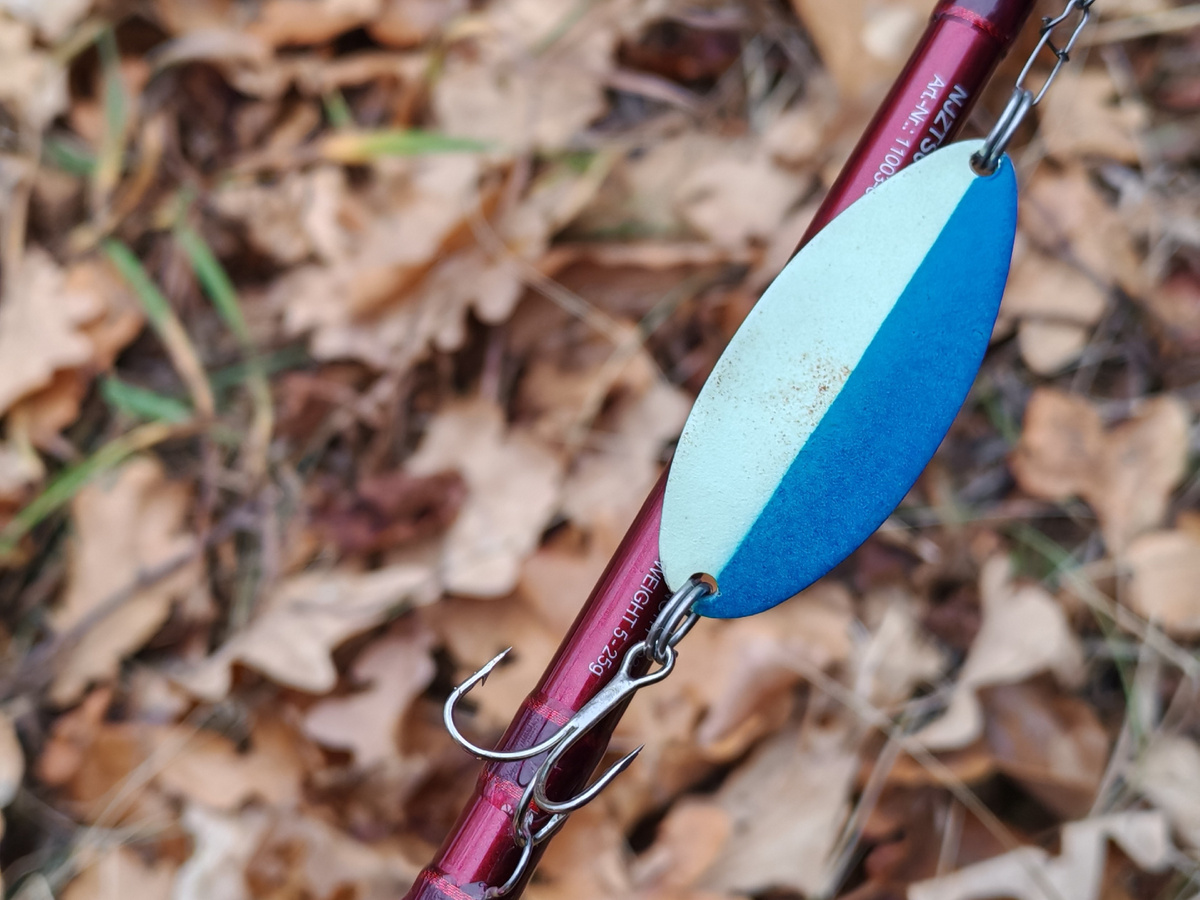 Блесна отлично работает на равномерной проводке, но при легких рывках или паузах начинает играть еще интереснее, особенно на падении — именно в этот момент часто и происходит атака