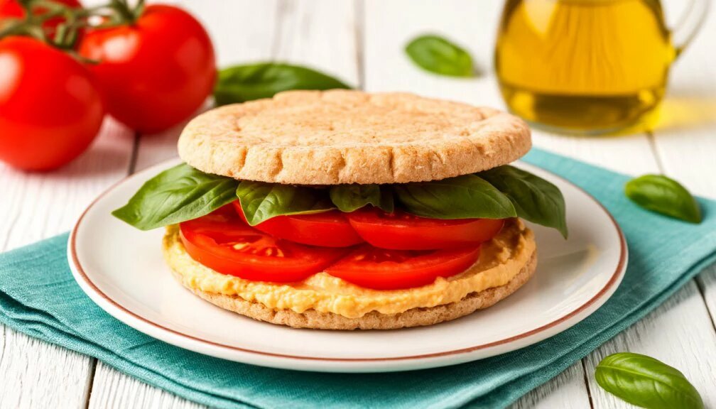 бутерброд с хумусом и помидором