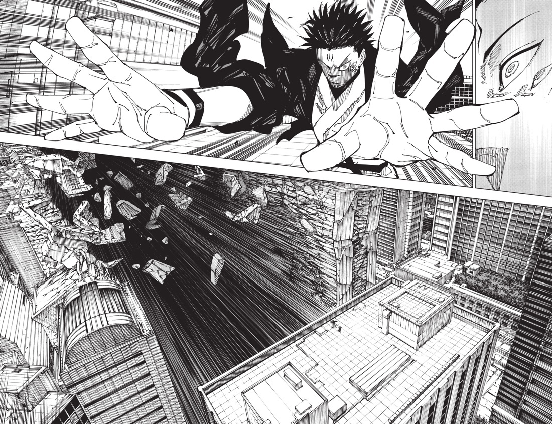 Разворот из манги Гэгэ Акутами «Магическая битва 13. Книги 25–26. Решающая битва в Синдзюку & На юг» (перевод Даниила Шлобина) © ООО «Издательская Группа «Азбука-Аттикус»