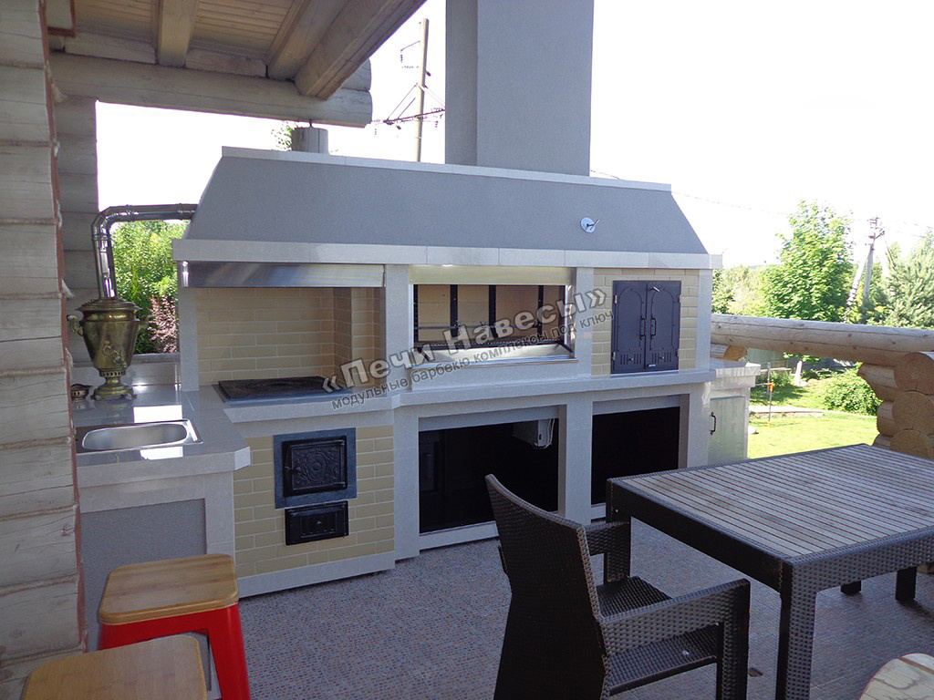 Угловой модульный Барбекю-комплекс под навесом