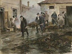 «Бывшие» на уборке навоза. Картина Ивана Владимирова