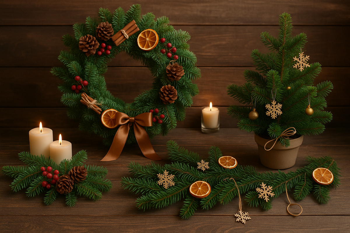 Новогодние украшения из веточек ели