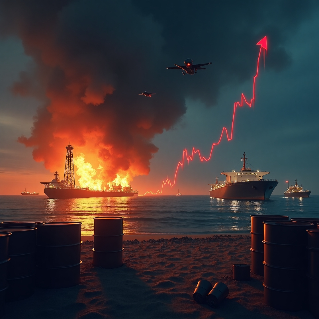 Цены на нефть резко выросли в июне 2025 года после начала конфликта: Brent подскочила с ~$62 до ~$78 за баррель, достигнув почти $100 на пике напряжённости — на фоне угроз блокировки Ормузского пролива и атак на энергетические объекты Ирана