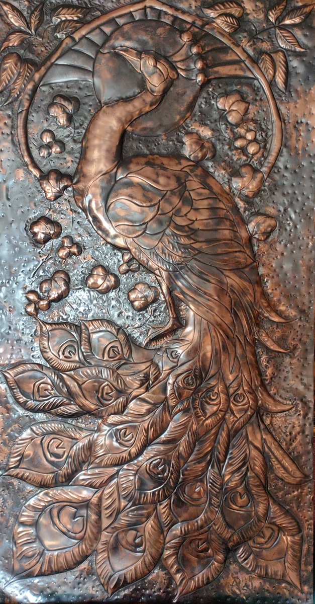 Чеканка.Панно. " Жар Птица". Медь. 120 х 60  Иркутск 2025 г.