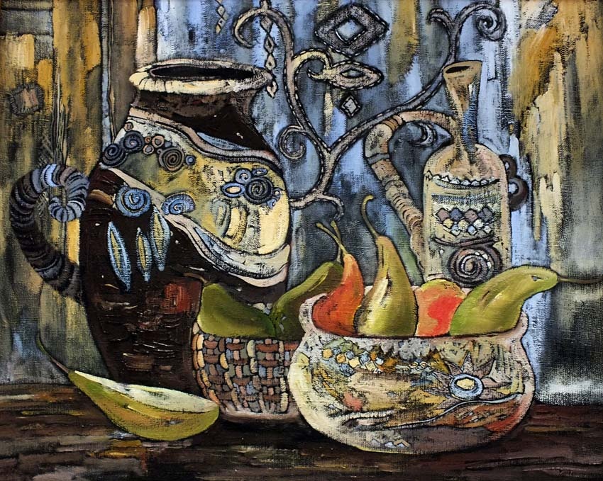 Евгения Ведерникова "Кувшин и груши" хм 2011 г  галерея Ведерникова Алматы март 2013 г