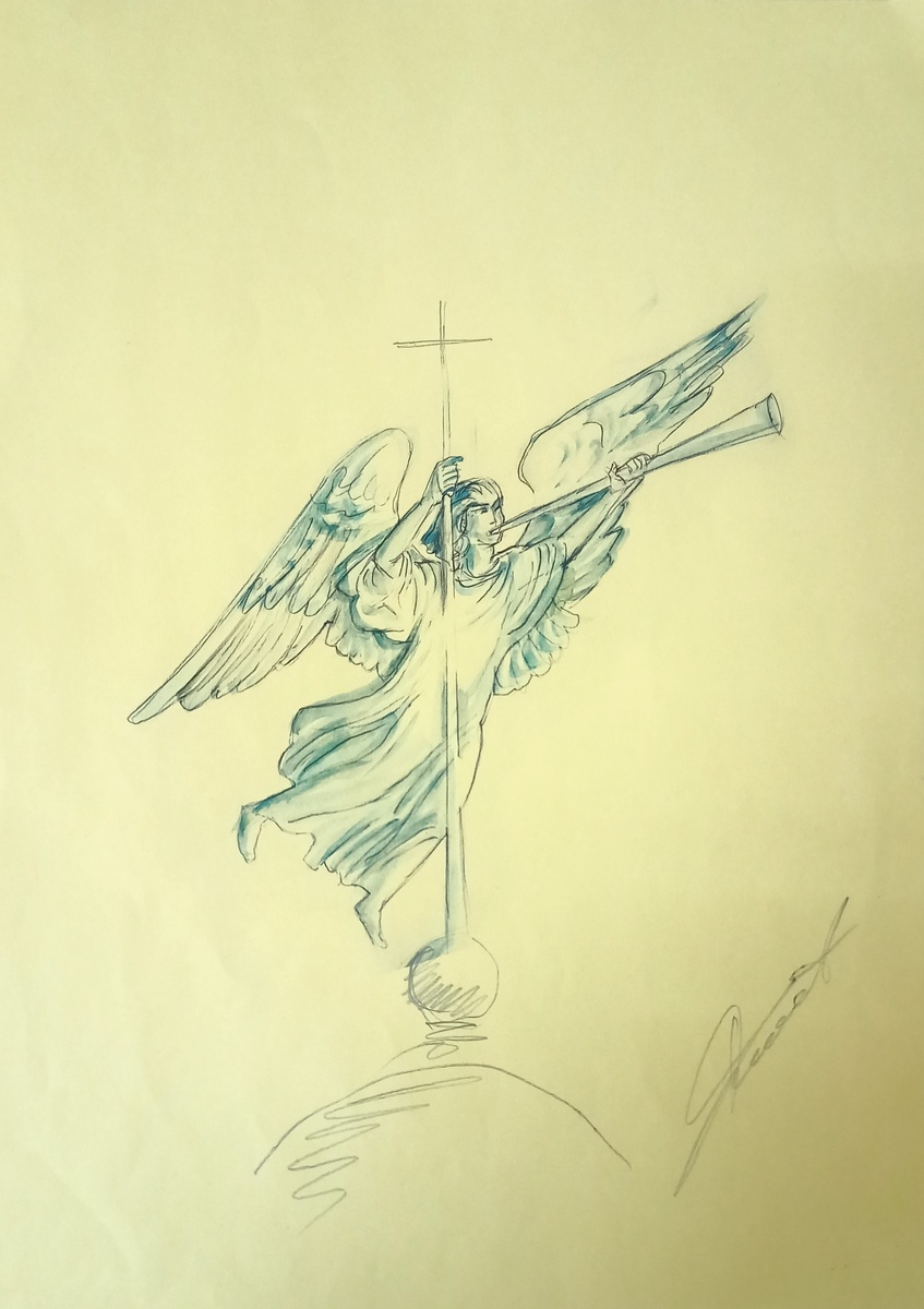 Эскиз флюгера Лисьегорской башни «Трубящий ангел». Я.Я. Яковлев. 2015 г.