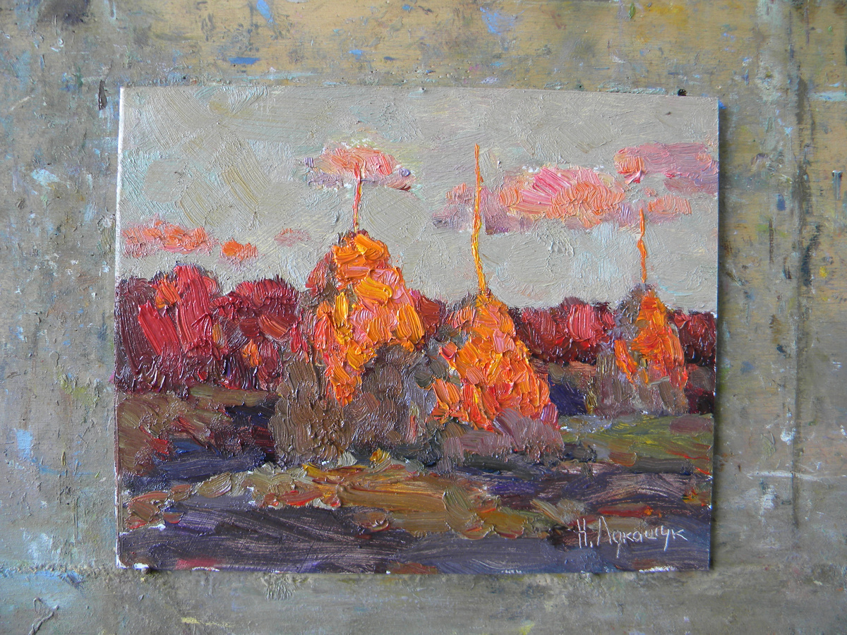 Николай Лукашук "Стога" 2025 картон, масло 20х25