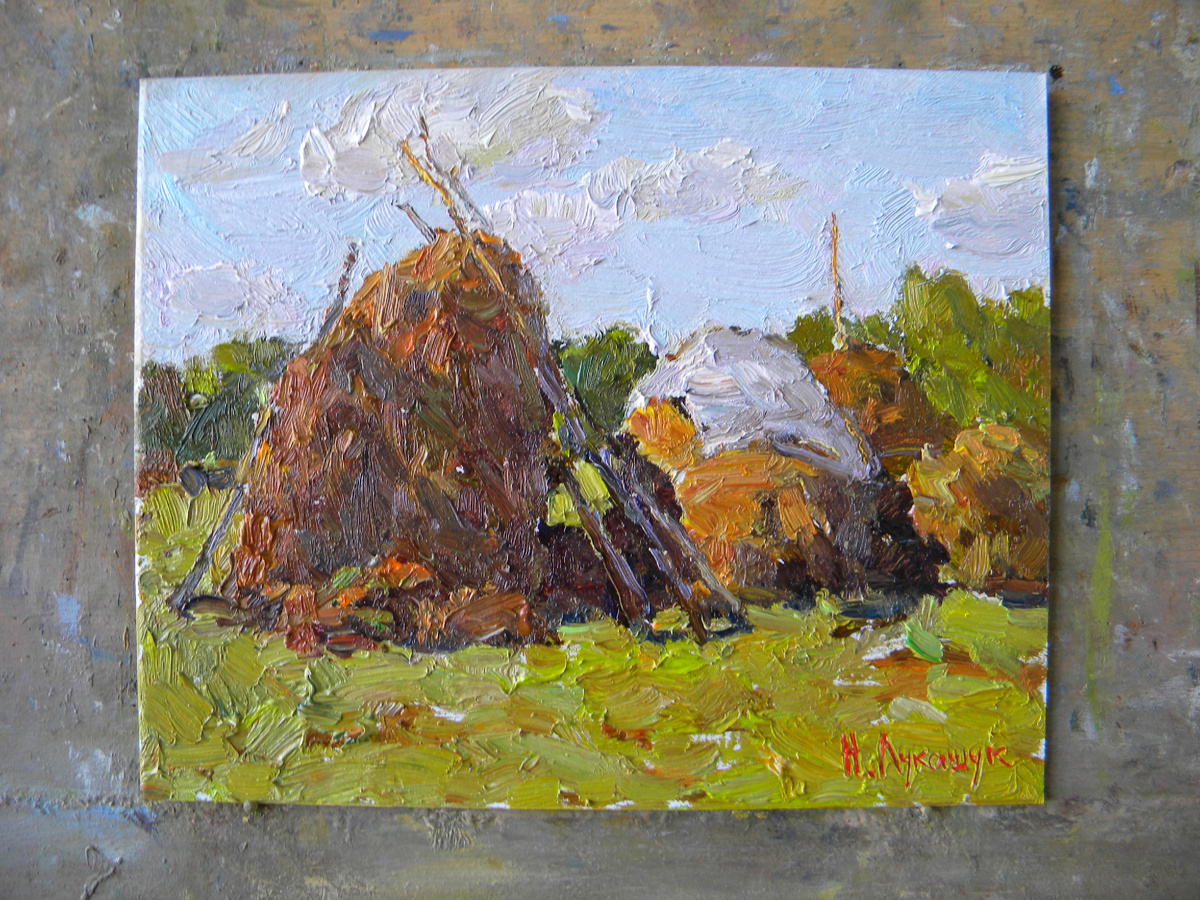 Николай Лукашук "Стога" 2025 картон, масло 20х25