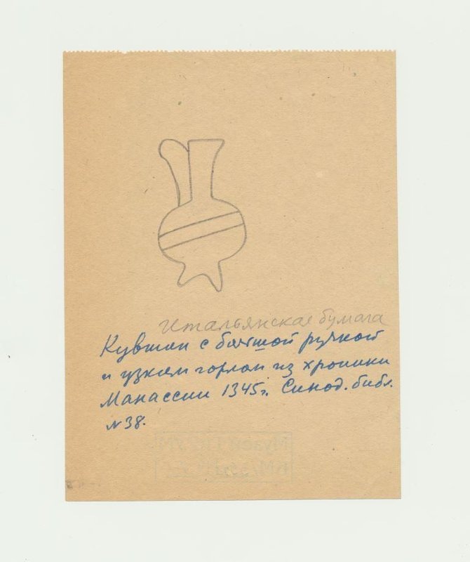 Лихачев Дмитрий Сергеевич
Кувшин с большой ручкой и узким горлом из хроники Манассии 1345 г. Синодальная библиотека № 38