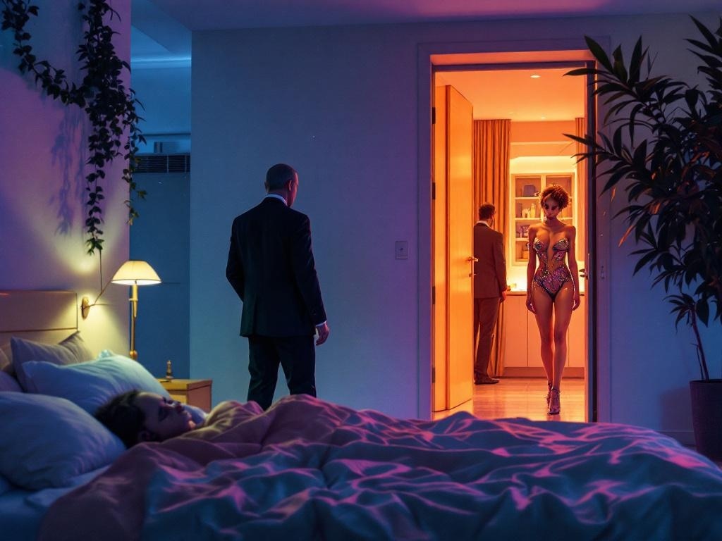    К чему такое снится: Женщина в ярком, вульгарном наряде входит в здание без окон и проходит мимо строгой консьержки. В фоне виден еще один мужчина, ожидающий в соседней комнате.