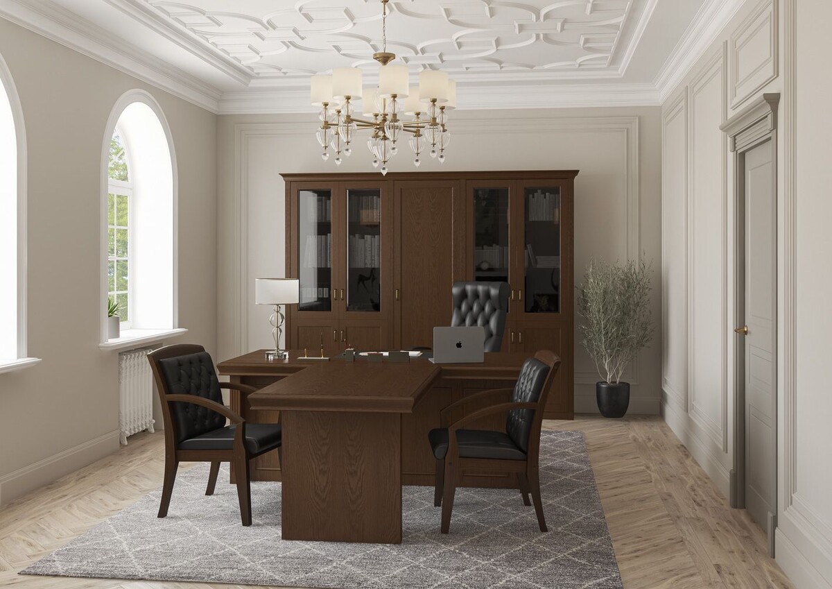 Коллекция офисной мебели "PERSEO" для кабинета руководителя предлагает обустроить пространство в строгой и роскошной классической манере