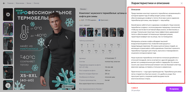 Пример SEO-описания в карточке товара