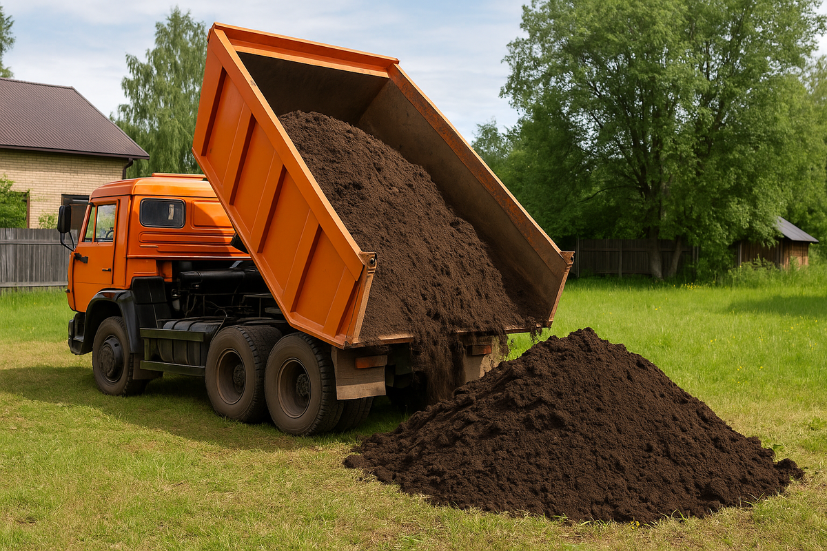 КамАЗ вмещает около 10–12 кубов чернозема, и это уже внушительный объем, которого хватит на полноценную реконструкцию участка