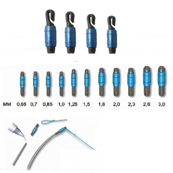 Коннектор подбирается по диаметру хлыстика маховой удочки.