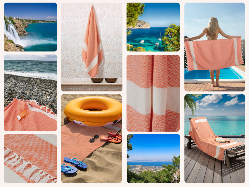 Полотенце пештемаль «ELMAS» с кистями 90x170 см, оранжевый — OZON арт. 1552155906 и WB арт. 233995289.