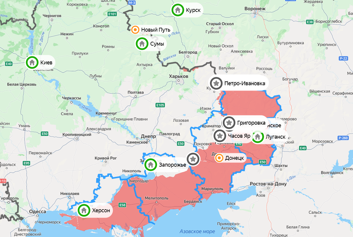Карта СВО на 17 июня. Скриншот Яндекс Карты