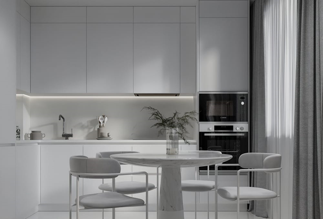 Минимализм – это сдержанная палитра, гладкие фасады, открытое пространство.