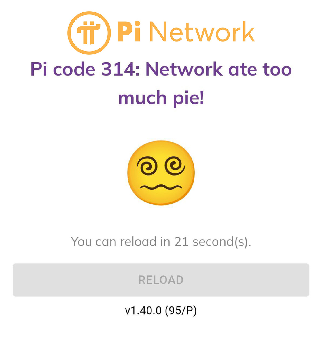 Скриншот ошибки с приложения Pi Network