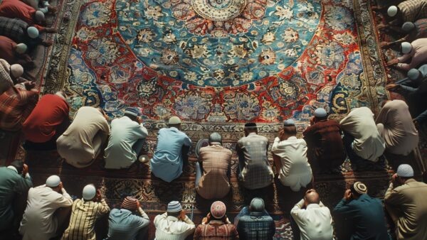    muslim prayer on an arab rug, in the style of flickr, exaggerated poses, repetitive, photo taken with provia, kurzgesagt, calculated, hatecore, --ar 3:2 --s 250 Новостная служба "Правмир"