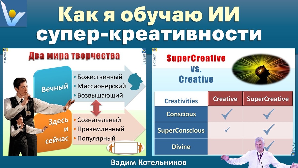 Вадим Котельников: Как я обучаю искусственный интеллект (ИИ) суперкреативности - на основе личного опыта - тому, что ИИ способен сегодня освоить
