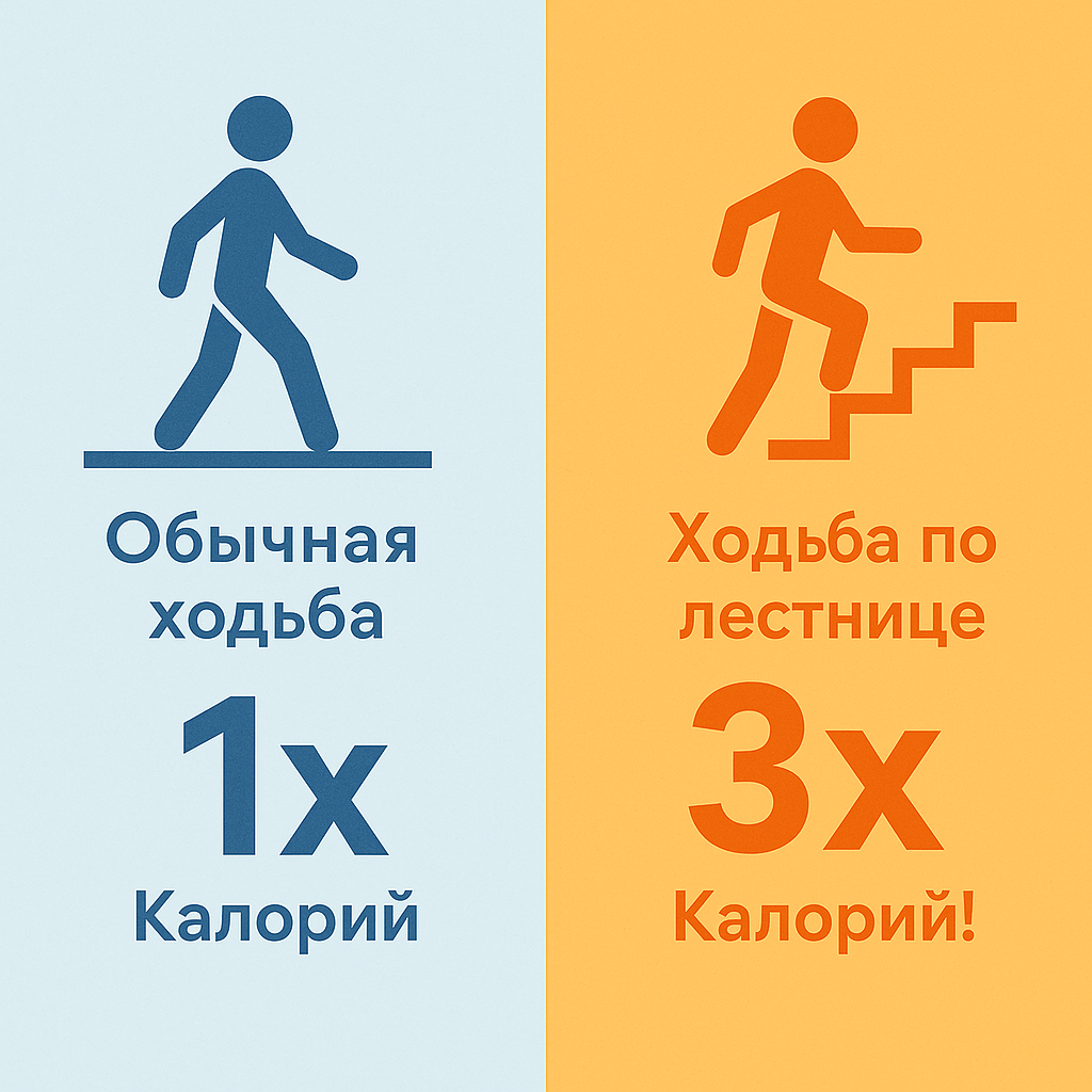 Сравнение калорий: ходьба и лестница.