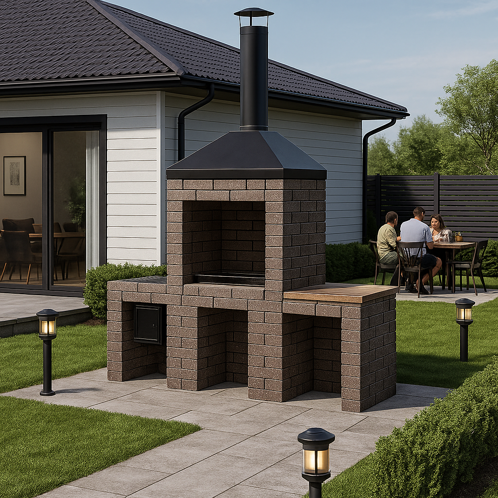 мангальный комплекс аккуратно вписывается в современный ландшафт