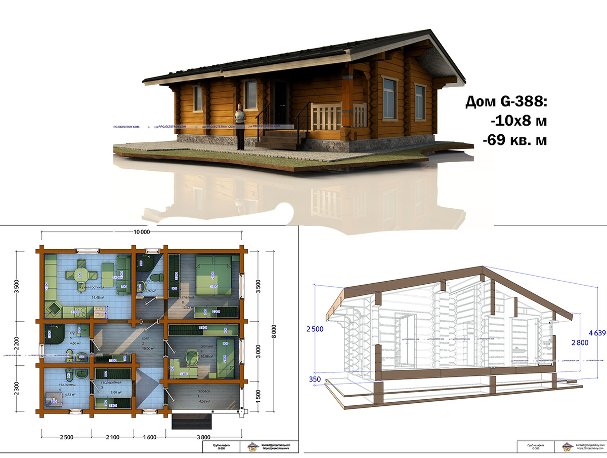 одноэтажный дом с разбрусовкой
