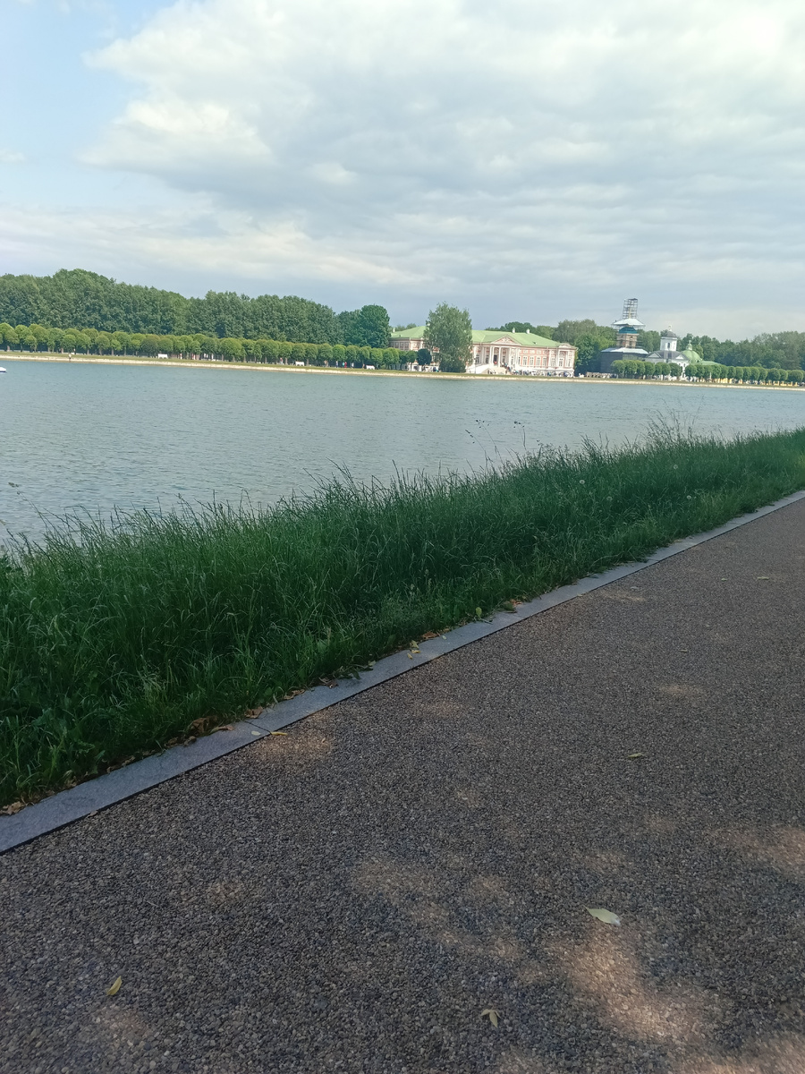 Вид на усадьбу Кусково с берега Дворцового пруда. Фото автора. Июнь 2025 г.