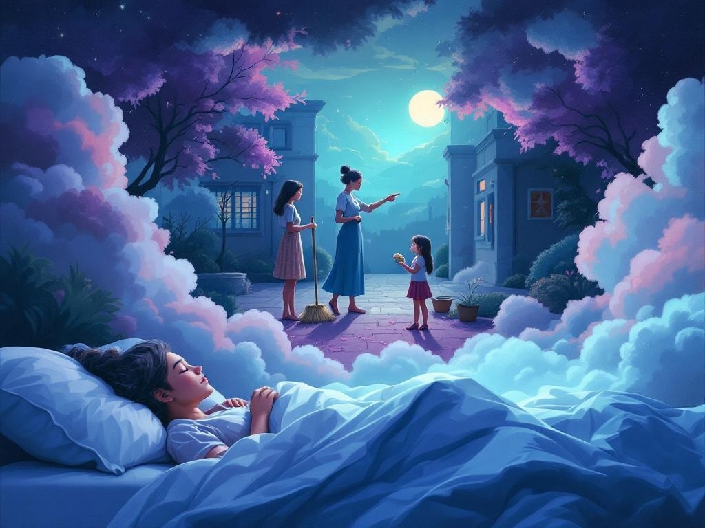    К чему такое снится: На картине изображены две женщины у больницы: одна метет двор, вторая помогает ей. Рядом стоит мужчина, указывающий на женщину, метущую двор, и девочка, которой перв