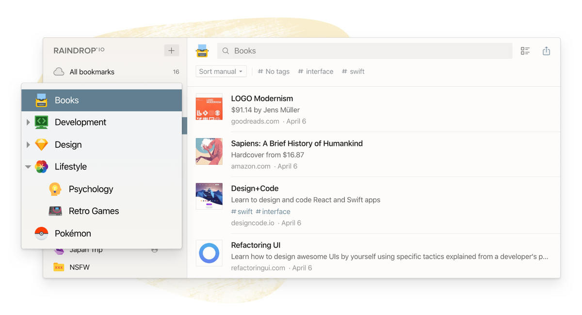 Пример создания папок и подпапок для каталогизации ссылок